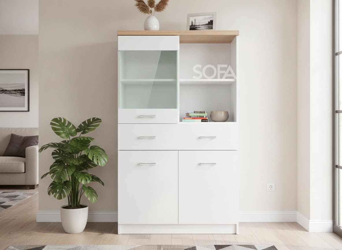 Вітрина WIT 2D1W1S 80 ТОР МІХ Білий + Дуб сонома