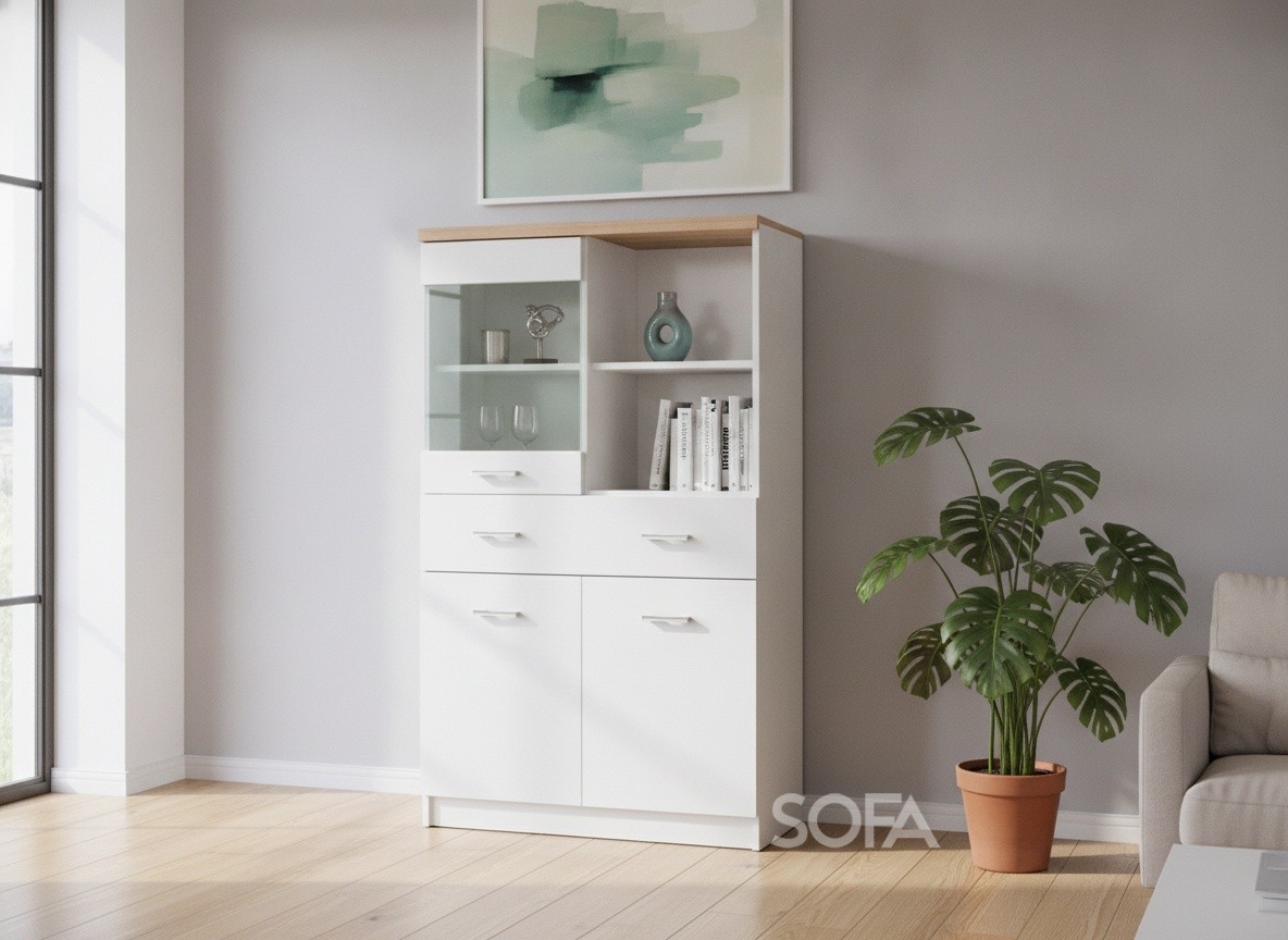 Вітрина WIT 2D1W1S 80 ТОР МІХ Білий + Дуб сонома
