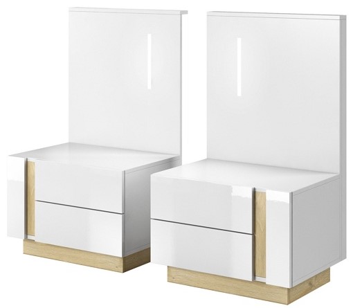 Тумби приліжкові PERFECT HOME 2 шт. з LED Arco (Marco) 2S/60 Білий глянець / Дуб грандсон