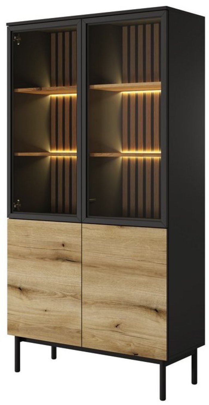 Витрина высокая PERFECT HOME с LED Lang 4D2W/100 Черный / Дуб эвок