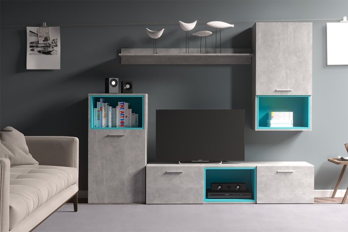 Гостиная Гербор КОЛИБРИ Бетон ательер + Морская волна