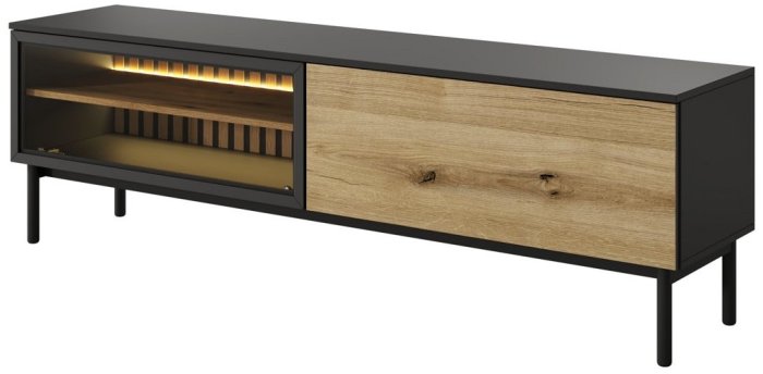 Тумба під телевізор PERFECT HOME з LED Lang 2D/180 Чорний / Дуб евок