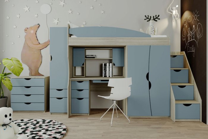 Дитяча спальня Світ Меблів САВАНА Блакитна лагуна + сірий Крафт