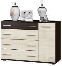 Комод 1Д4Ш Эверест К-3 Венге темный + Дуб молочный